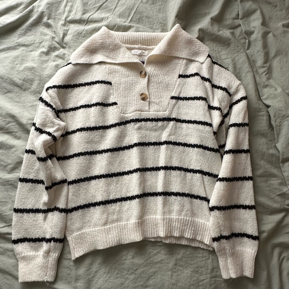 Blu Pepper Women's Natural Striped Shawl Collar Sweater | Sweater
